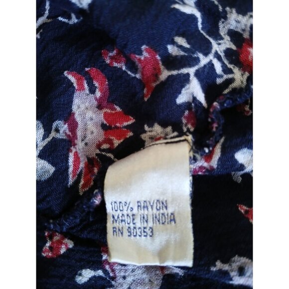 J. Gee Boho Floral Halter Dress Tunic M Navy Blue Embroidered Trim Sleeveless - Picture 13 of 13